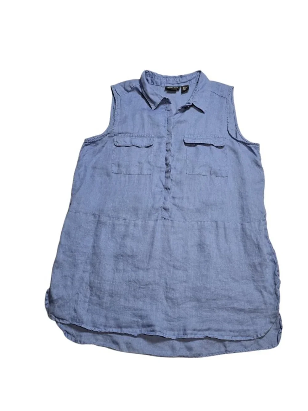 Jones New York Women’s Blue 100% Linen Sleeveless Button Tunic Top L - Picture 3 of 9